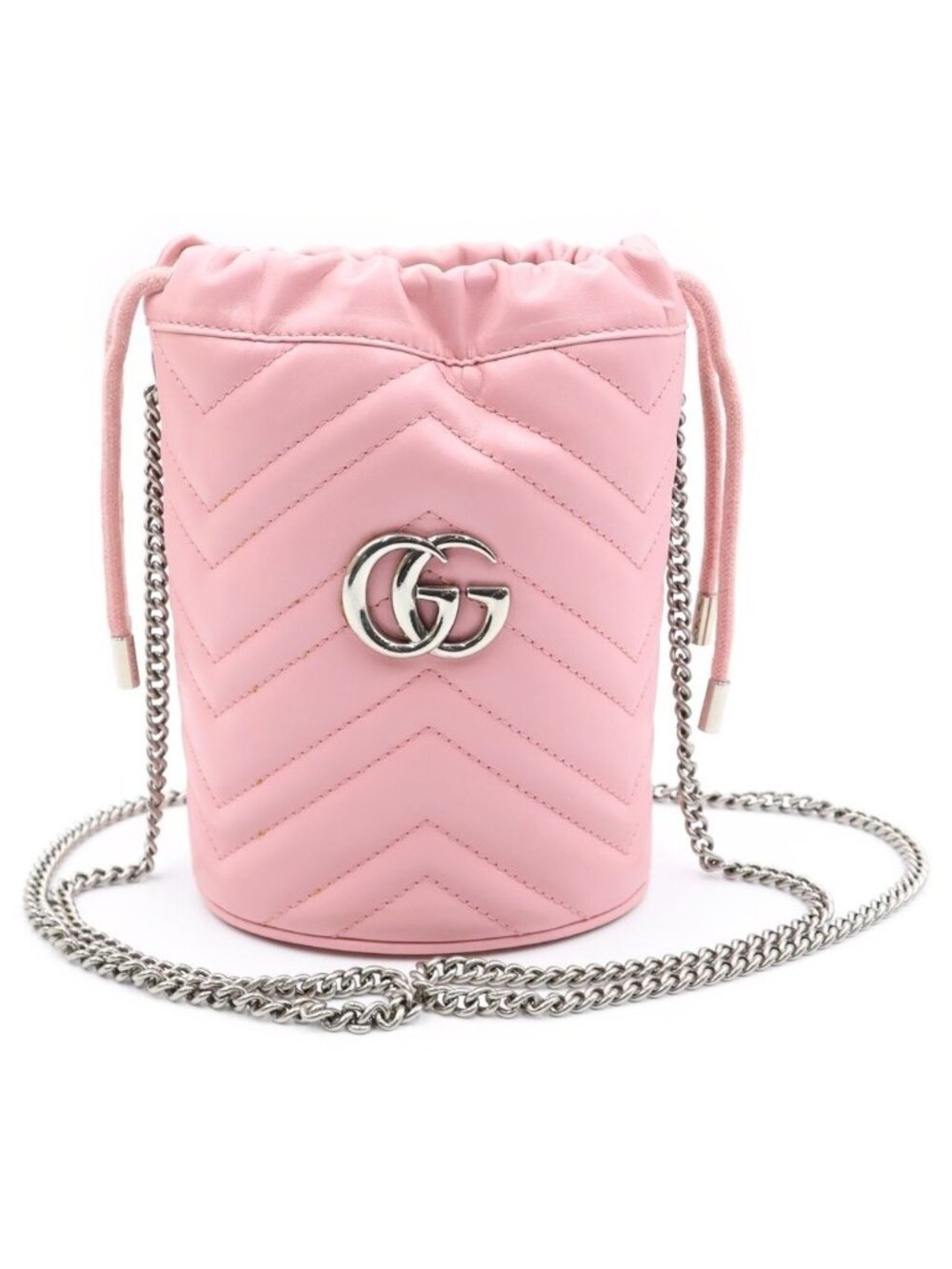 Gucci GG Marmont Small Bucket Bag Chain Pink Leather Silver